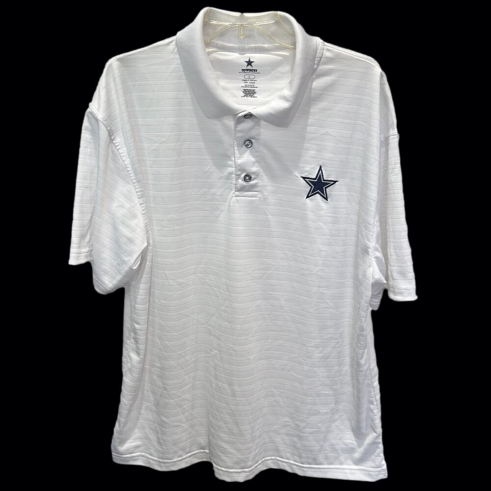 Dallas Cowboys Polo Shirt Knit Pattern Three Button Placket Breathable White M L